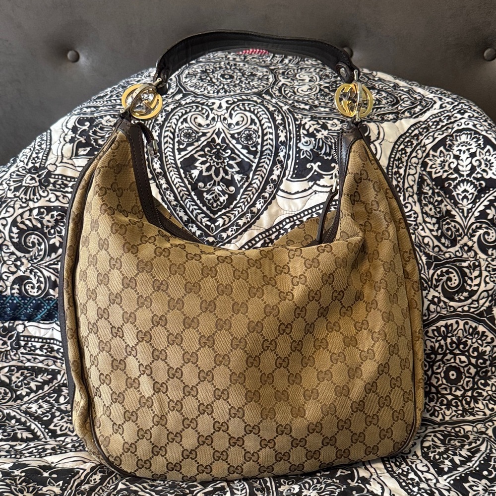 Gucci GG Tan and Brown Hobo Bag
